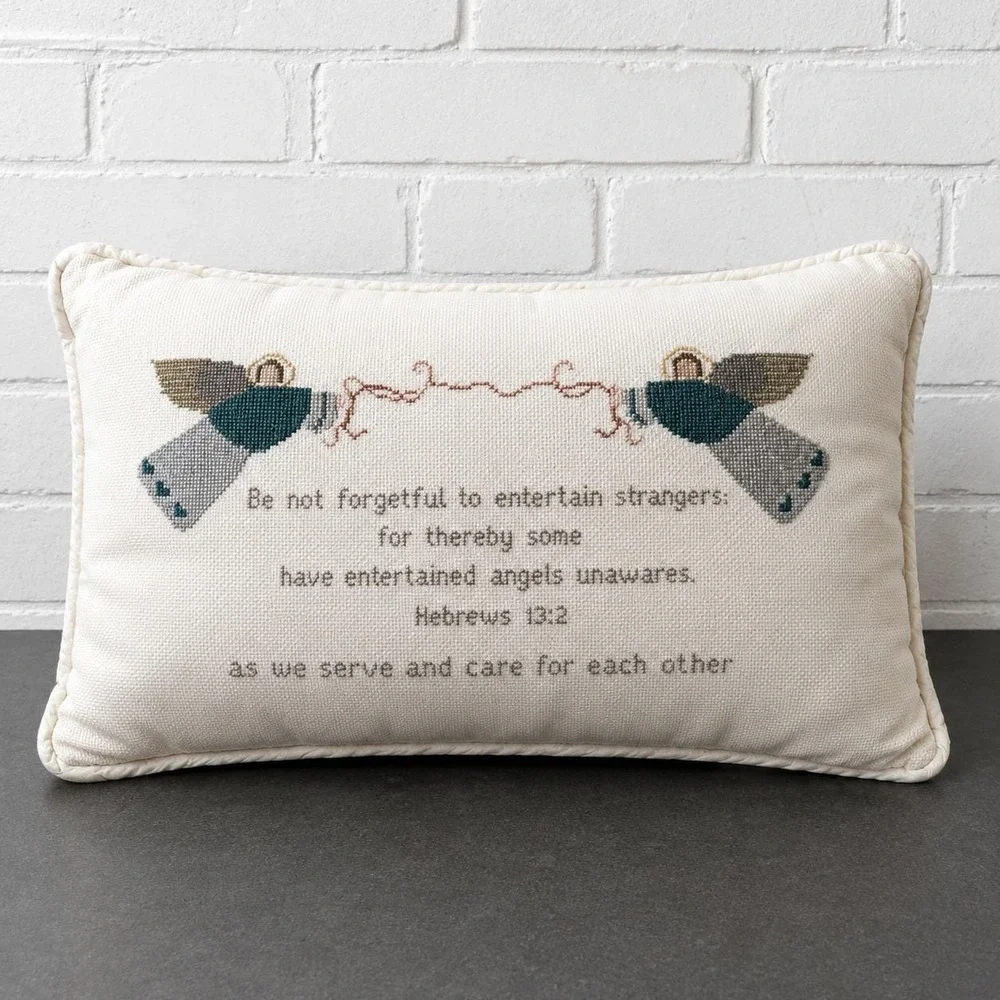 Vintage Cross Stitch Pillow Bible Verse Hebrews Cottagecore Bird Needlework